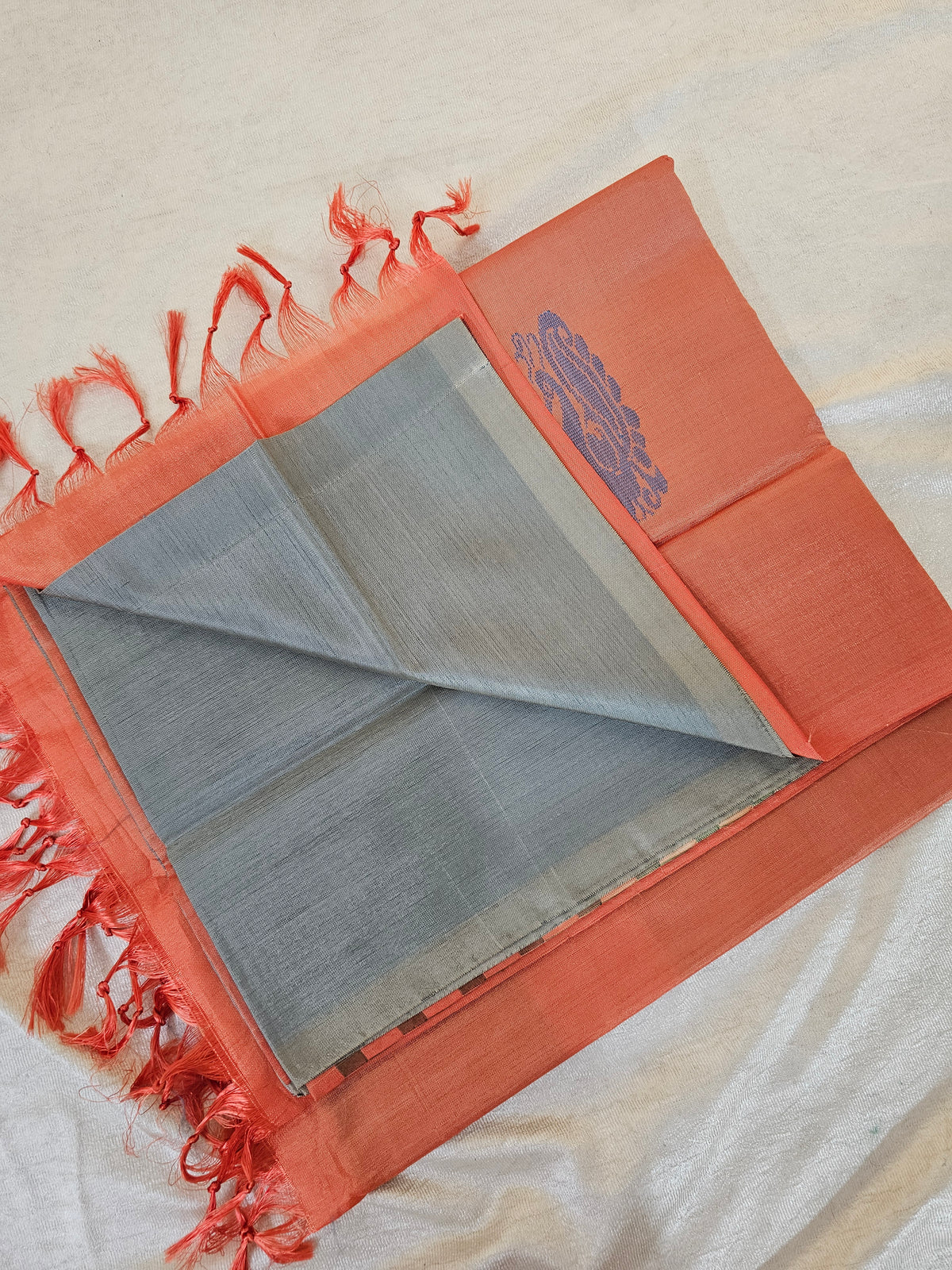 Chinnalampattu Saree - Grey with Orange