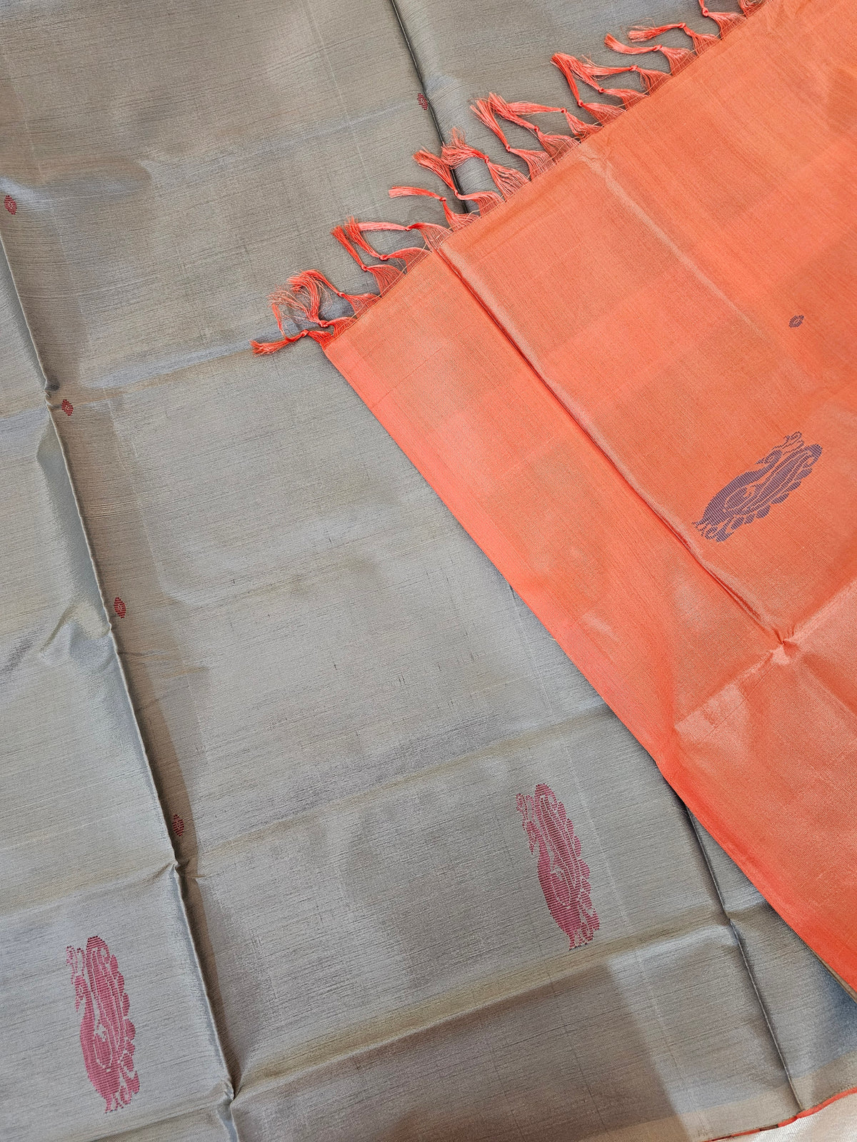 Chinnalampattu Saree - Grey with Orange