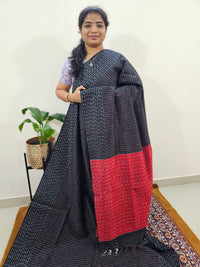 Semi Raw Silk Saree - Black with Red