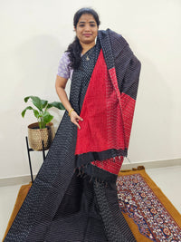 Semi Raw Silk Saree - Black with Red