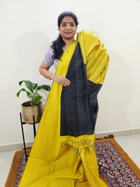 Semi Raw Silk Saree - Yellow with Black