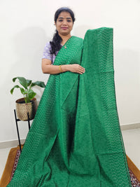 Semi Raw Silk Saree - Green with Pink