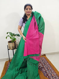 Semi Raw Silk Saree - Green with Pink