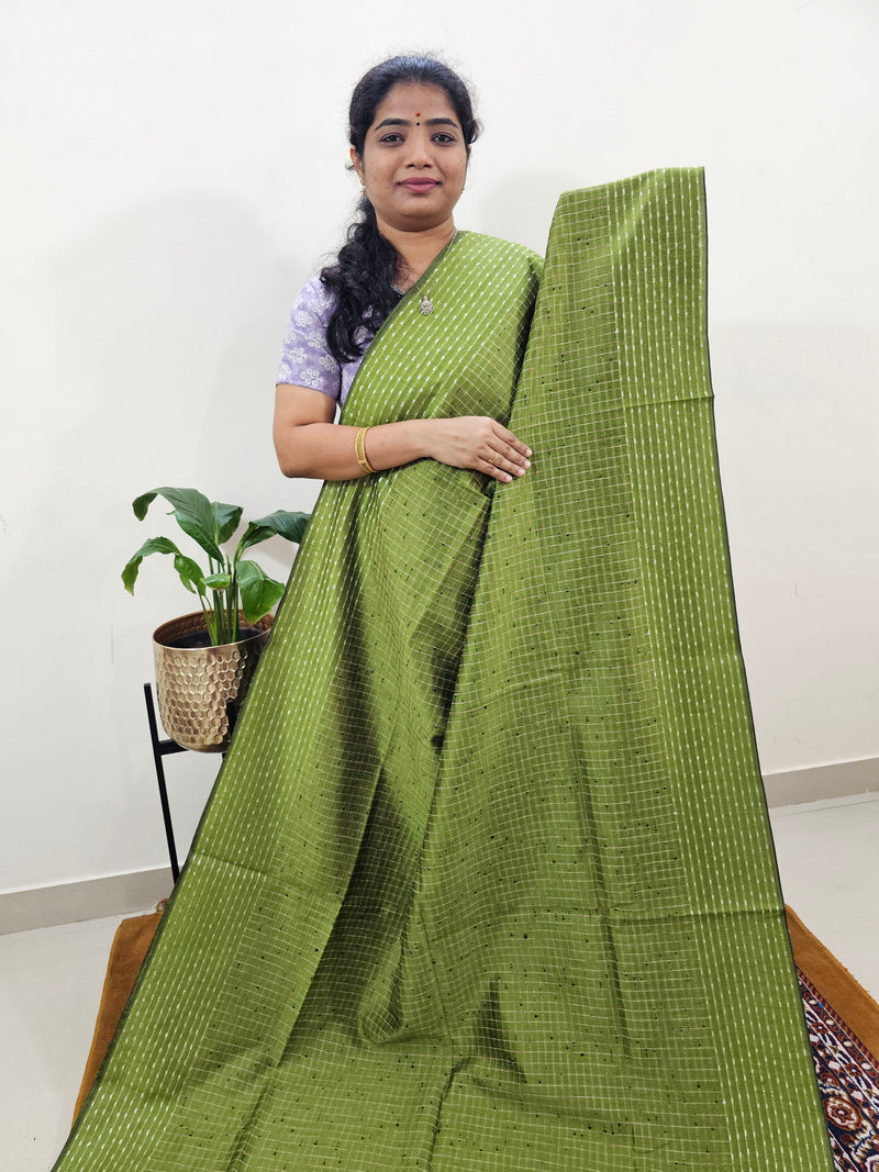 Semi Raw Silk Saree - Green with Magenta Pink