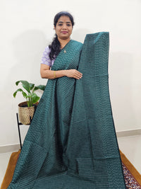 Semi Raw Silk Saree - Dark Green with Orange