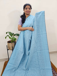 Semi Raw Silk Saree - Blue with Black