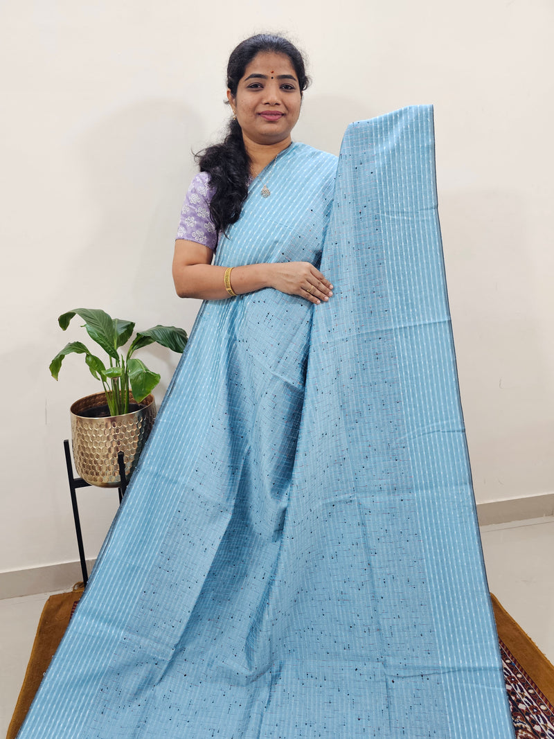 Semi Raw Silk Saree - Blue with Black