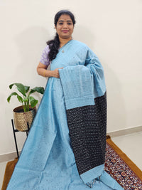 Semi Raw Silk Saree - Blue with Black
