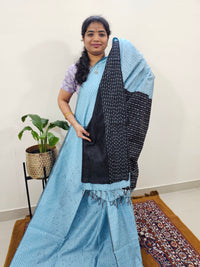 Semi Raw Silk Saree - Blue with Black