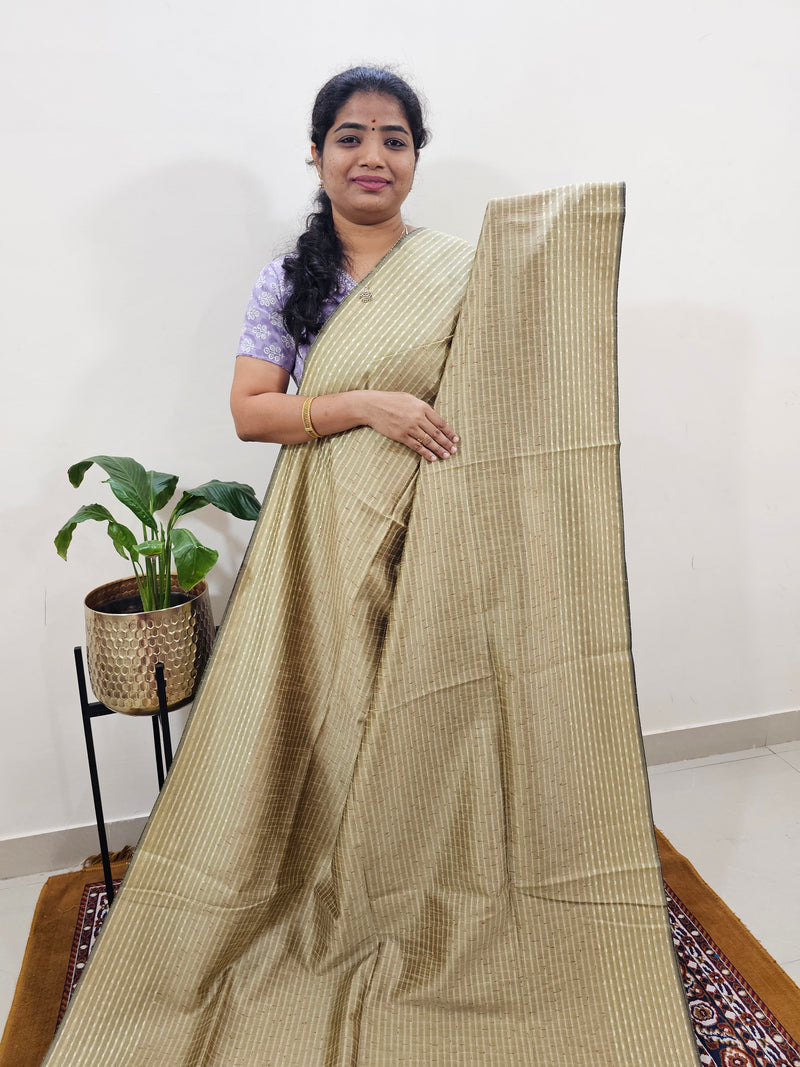 Semi Raw Silk Saree - Beige with Pink