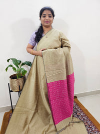 Semi Raw Silk Saree - Beige with Pink
