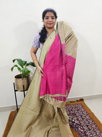 Semi Raw Silk Saree - Beige with Pink