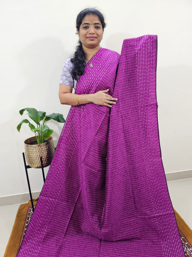 Semi Raw Silk Saree - Magenta Pink with Lime Green
