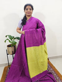 Semi Raw Silk Saree - Magenta Pink with Lime Green