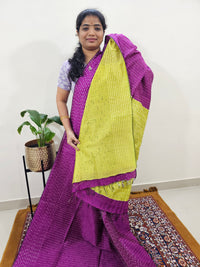 Semi Raw Silk Saree - Magenta Pink with Lime Green