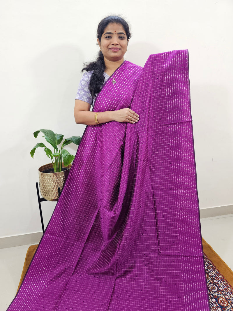 Semi Raw Silk Saree - Magenta Pink with Blue