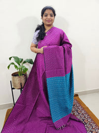 Semi Raw Silk Saree - Magenta Pink with Blue
