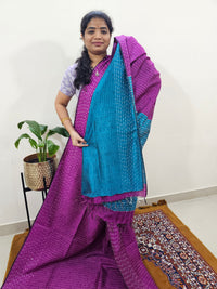 Semi Raw Silk Saree - Magenta Pink with Blue