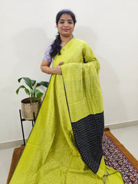 Semi Raw Silk Saree - Lime Green with Black
