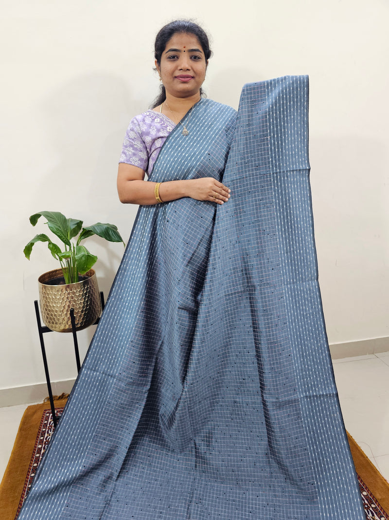 Semi Raw Silk Saree - Grey with Pink