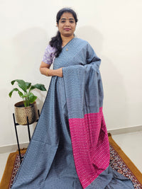 Semi Raw Silk Saree - Grey with Pink