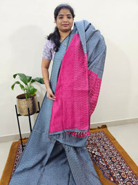 Semi Raw Silk Saree - Grey with Pink