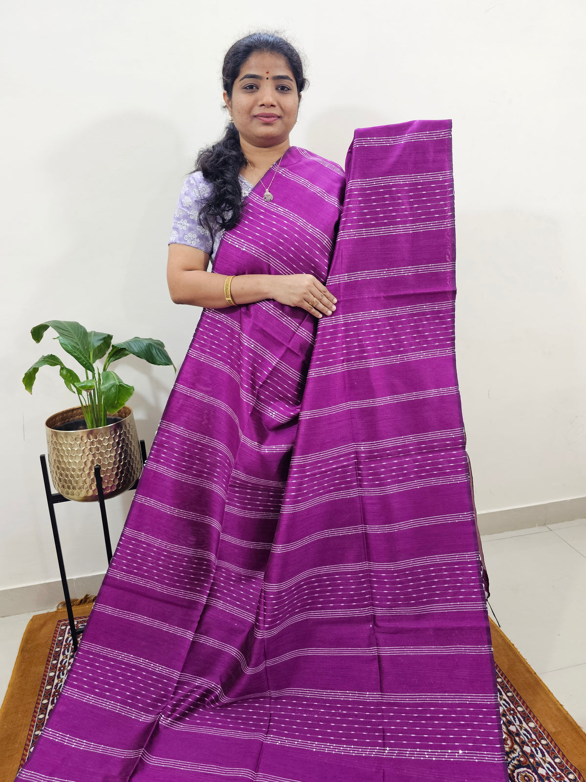 Semi Raw Silk Saree - Magenta Pink with Onion Pink