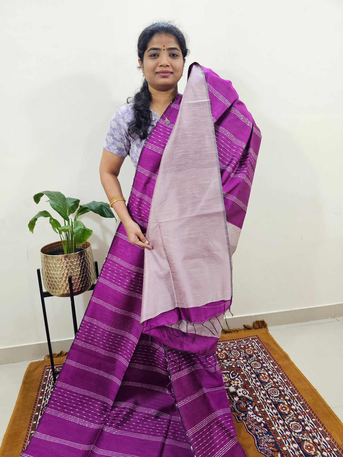 Semi Raw Silk Saree - Magenta Pink with Onion Pink