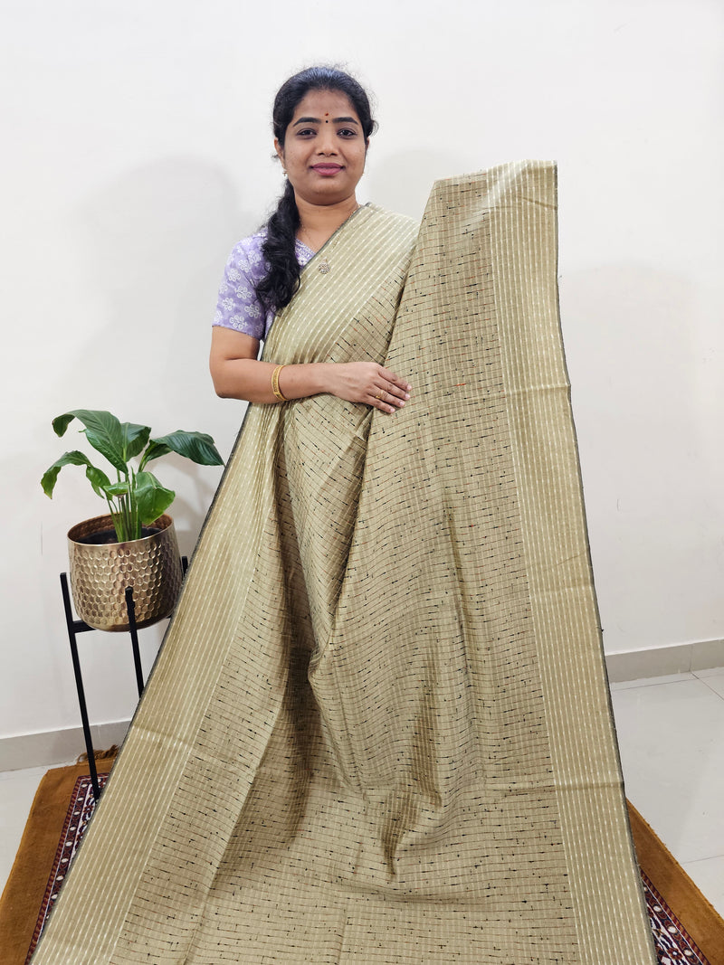 Semi Raw Silk Saree - Beige with Black