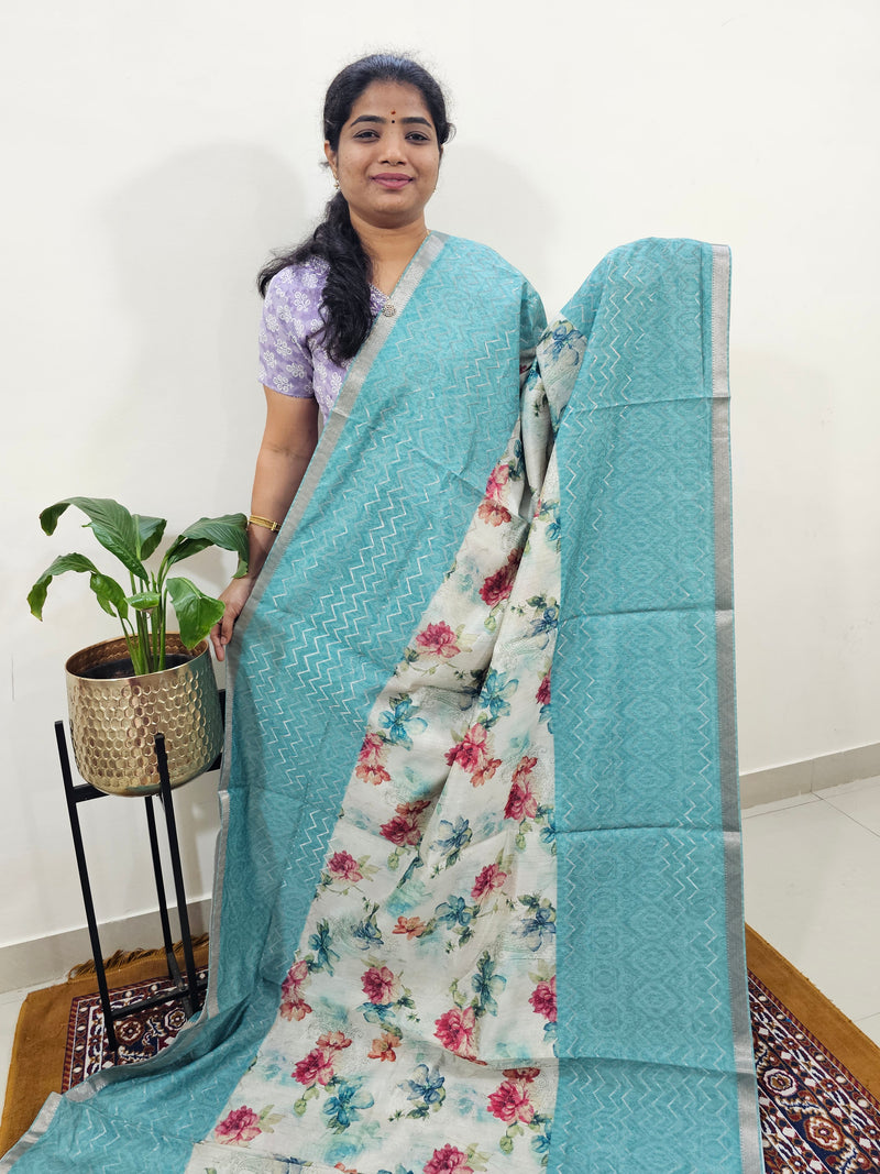 Soft Semi Tussar Zari Weaving  Border - Blue