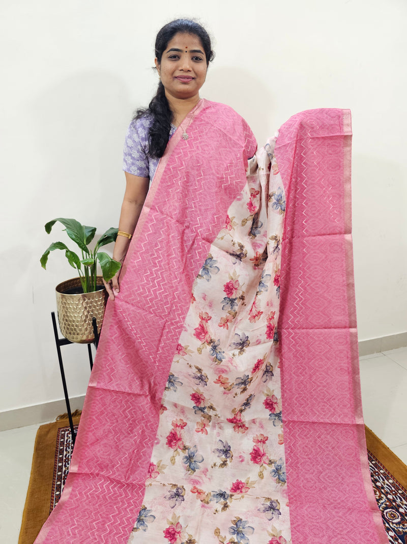 Soft Semi Tussar Zari Weaving  Border - Pink