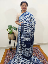 Modal Silk Saree Hand Block Prints - Indigo Blue