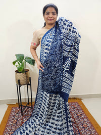 Modal Silk Saree Hand Block Prints - Indigo Blue