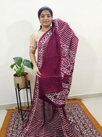 Modal Silk Saree Hand Block Prints - Maroon with Red