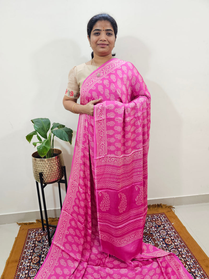 Modal Silk Saree Hand Block Prints - Pink