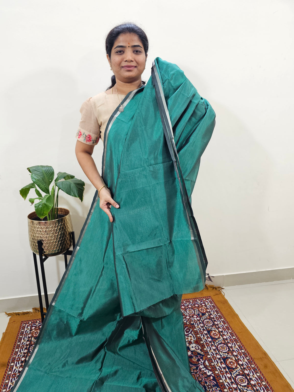 Mangalagiri Silk Cotton - Dark Sea Green