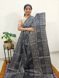 Bhagalpuri with Silver Zari Weaving Batik Print - Grey with Maroon