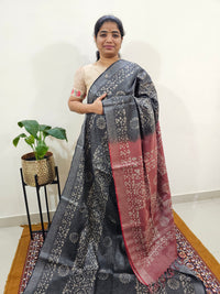 Bhagalpuri with Silver Zari Weaving Batik Print - Grey with Maroon