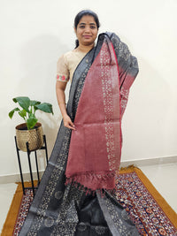 Bhagalpuri with Silver Zari Weaving Batik Print - Grey with Maroon