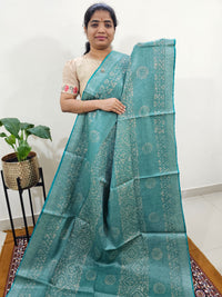 Bhagalpuri with Silver Zari Weaving Batik Print - Sea Green with Blue