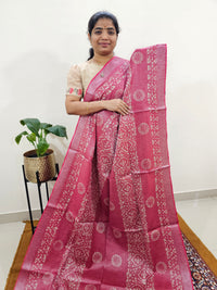 Bhagalpuri with Silver Zari Weaving Batik Print - Pink with Dark Maroon
