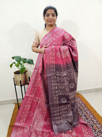 Bhagalpuri with Silver Zari Weaving Batik Print - Pink with Dark Maroon