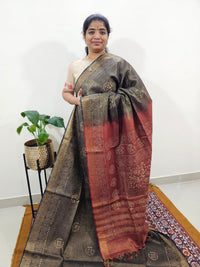 Bhagalpuri with Gold Zari Weaving Batik Print - Brown with Maroon