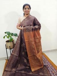 Bhagalpuri with Gold Zari Weaving Batik Print - Brown with Honey Brown