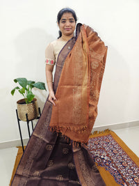Bhagalpuri with Gold Zari Weaving Batik Print - Brown with Honey Brown