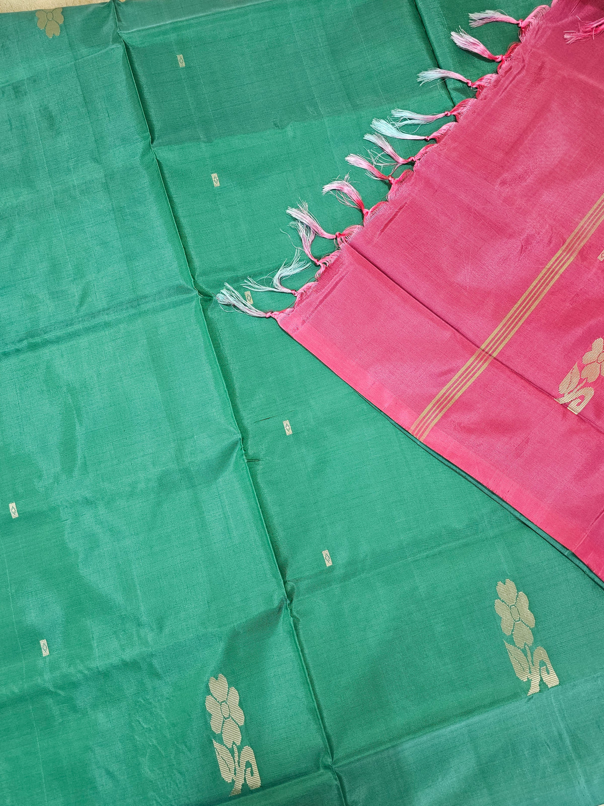 Chinnalampattu Saree- Green with Pink