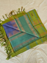 Chinnalampattu Border - Dual Shade Peacock Blue with Green