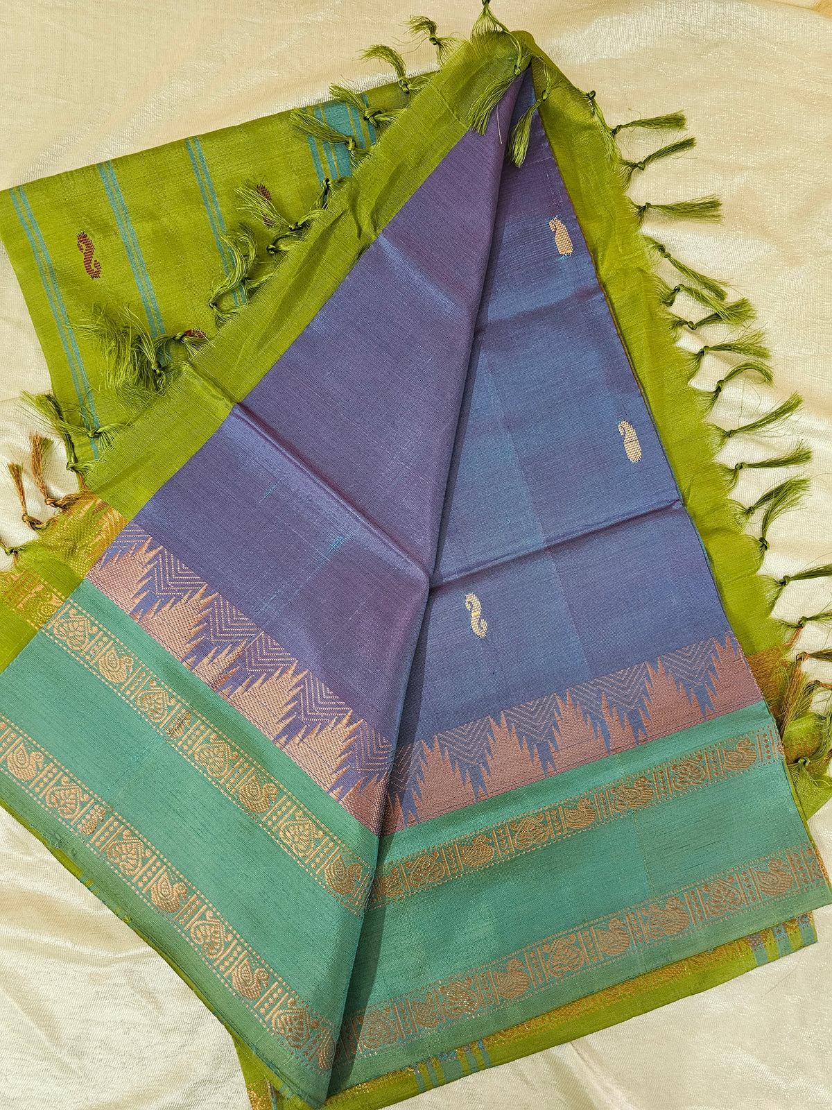 Chinnalampattu Border - Dual Shade Peacock Blue with Green