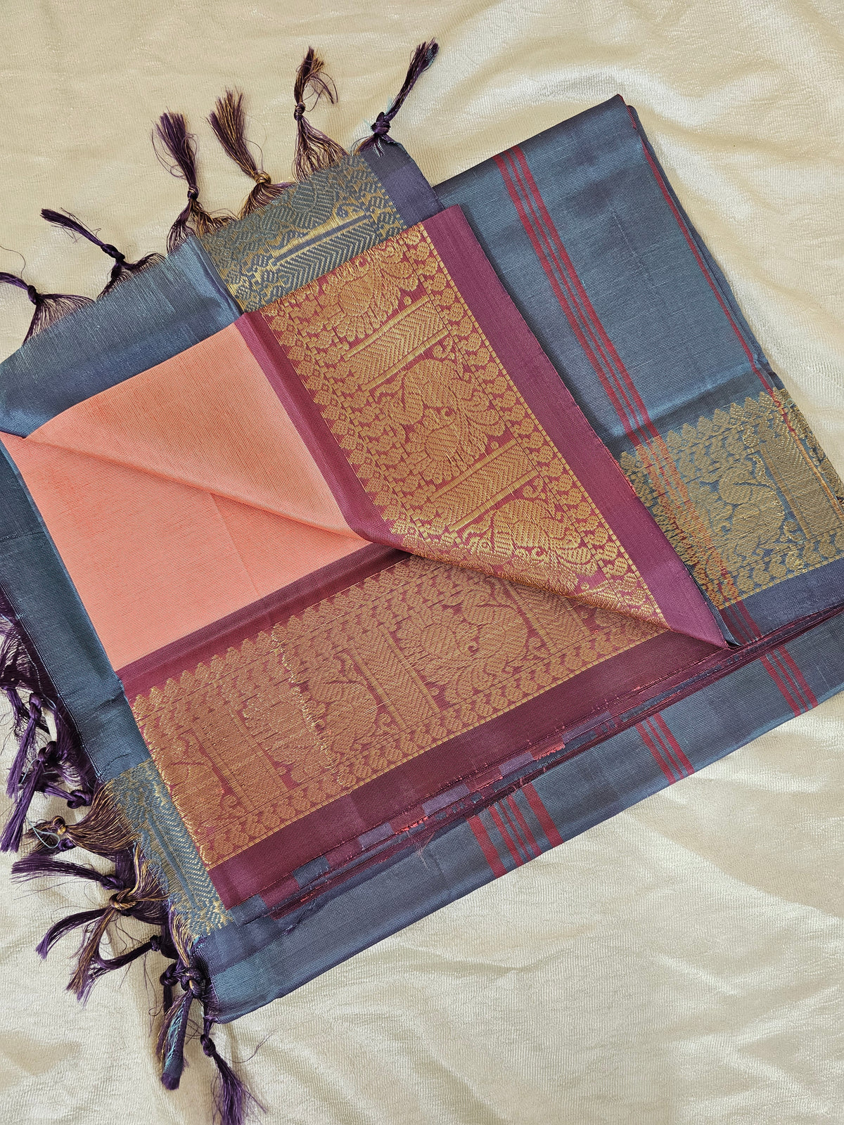 Chinnalampattu Border - Peach with Dual Shade Grey