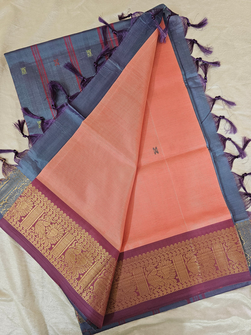 Chinnalampattu Border - Peach with Dual Shade Grey
